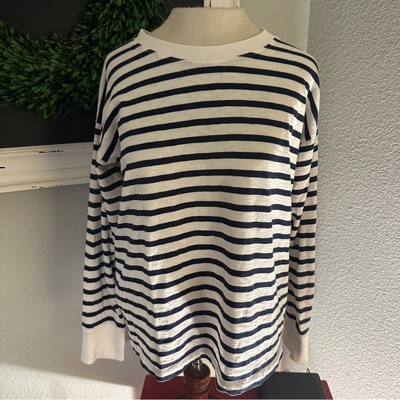 J.Crew Navy Striped Long Sleeve Crewneck Tee Top - Size XS - Picture 1 of 5